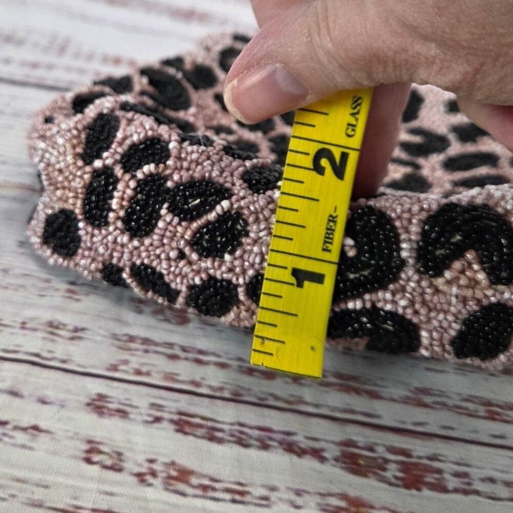 Moyna Beaded Demi Cheetah Handbag Clutch Pink Black Glam Holiday Party Coquette - Picture 9 of 9